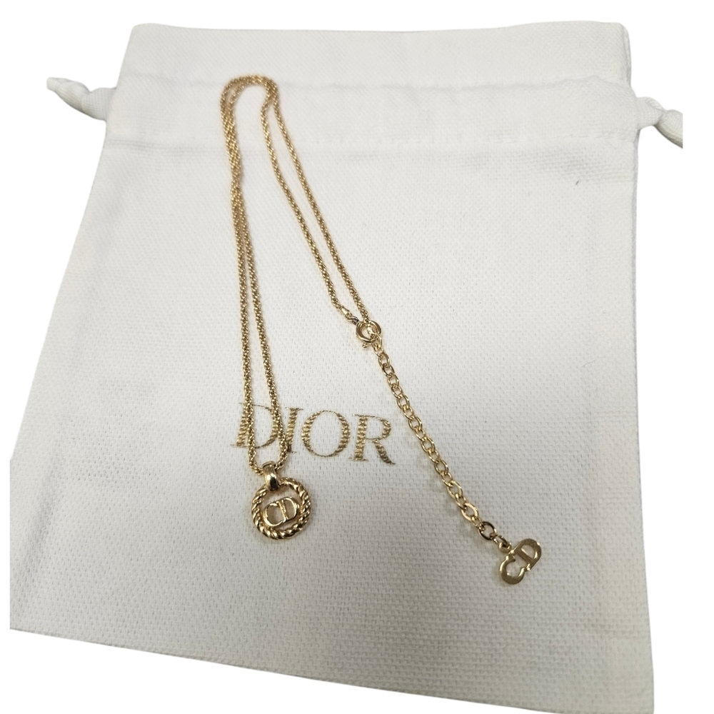 Christian Dior Vintage Germany CD Logo Rope Wreath Pendant Necklace Signed Gold